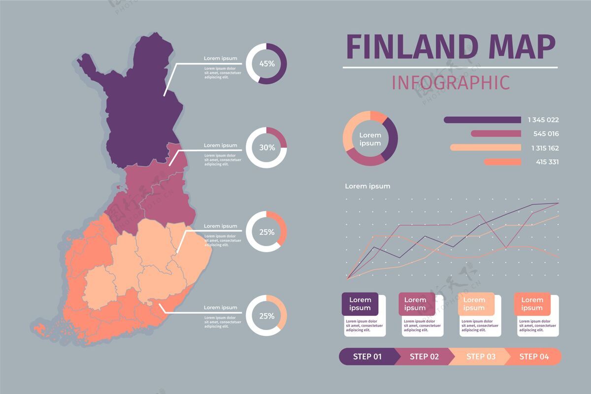 国家平面芬兰地图信息图增长进步模板
