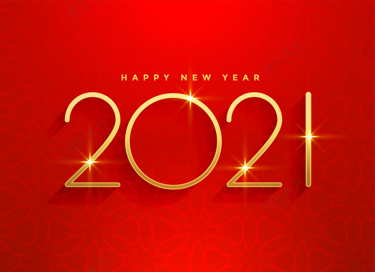 聚会2021金色新年快乐红色背景设计庆祝快乐模板