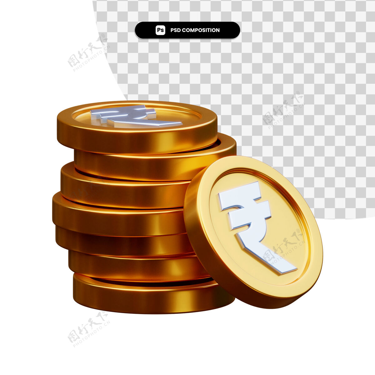 货币一堆金币在3d渲染隔离银行3d渲染