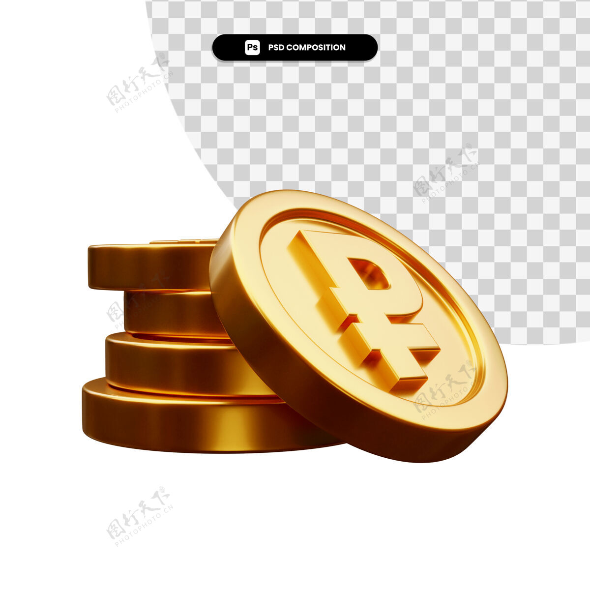 货币一堆金币在3d渲染隔离渲染硬币银行
