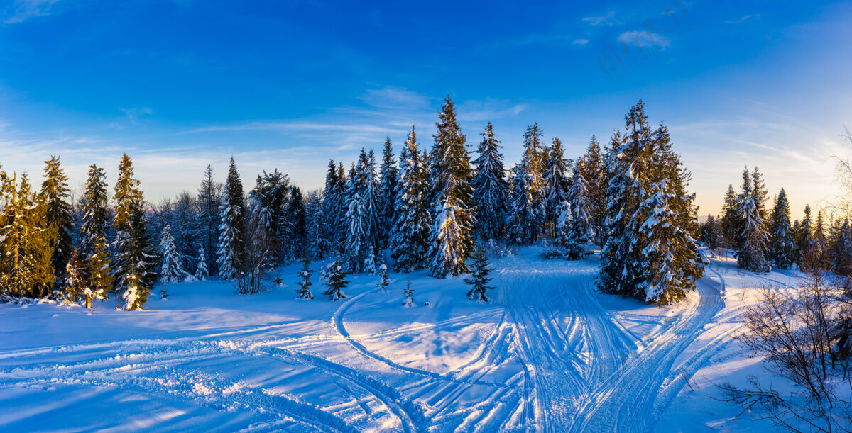 娱乐在一个阳光明媚 无风霜冻的日子里 欧洲滑雪胜地美丽的雪坡的神奇冬季全景冬季活动休闲的概念惊人风景冰冻