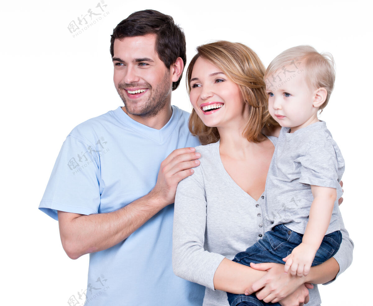 孩子一个幸福的家庭的画像 孩子侧着脸-孤立团结侧身家庭
