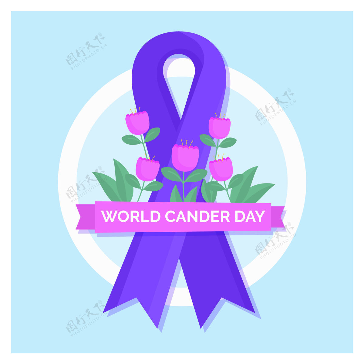 支持平坦的世界癌症日紫色丝带与鲜花设计弓运动