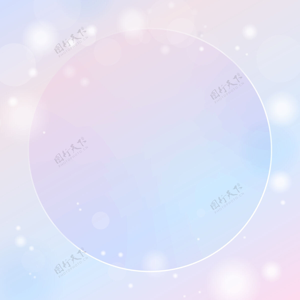 微风粉红色和蓝色渐变上的圆形框架 背景为浅灰色几何闪烁圆形框架