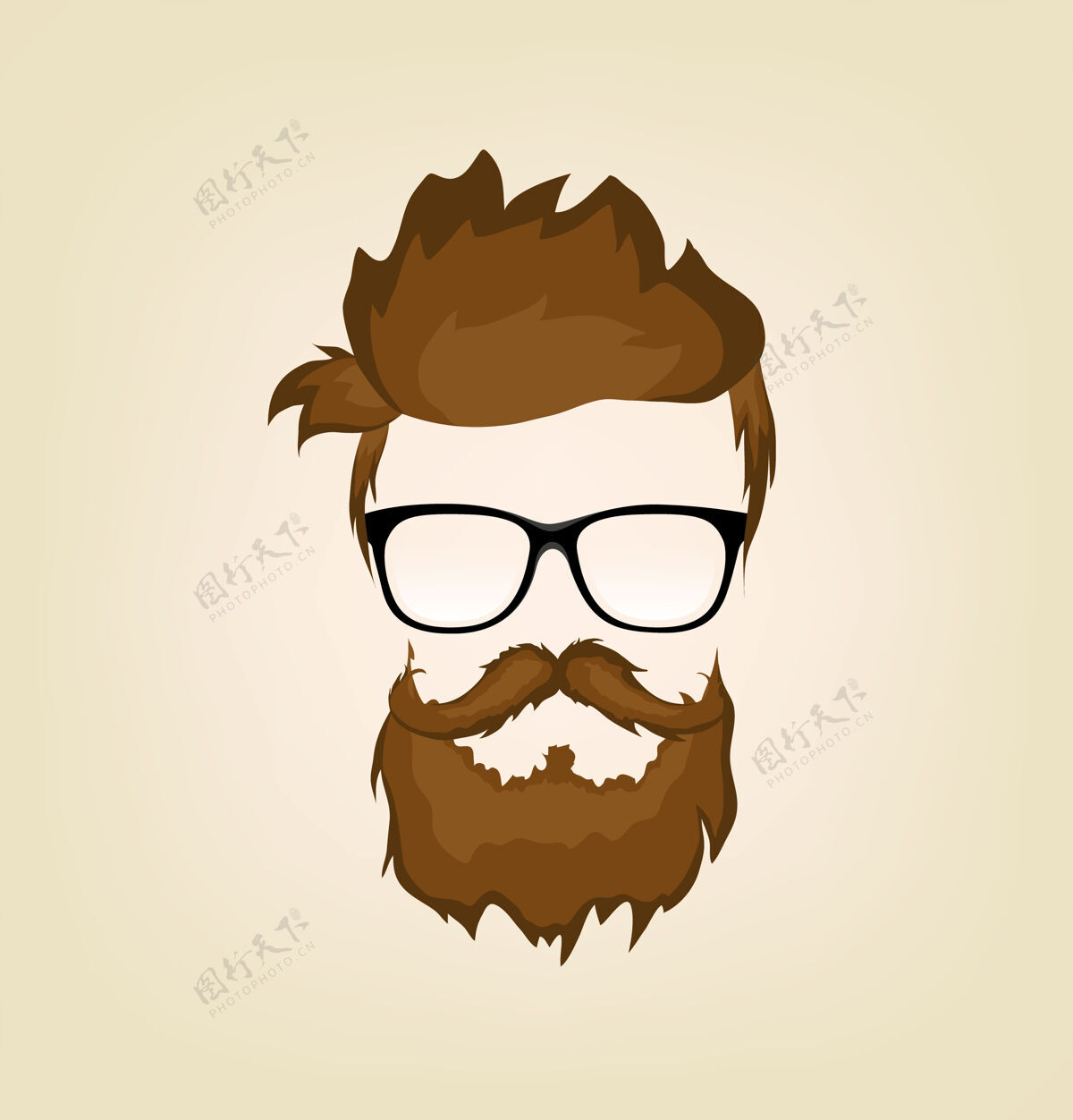 涂鸦男人的发型和脸上留胡子的头发插图平面胡子时髦