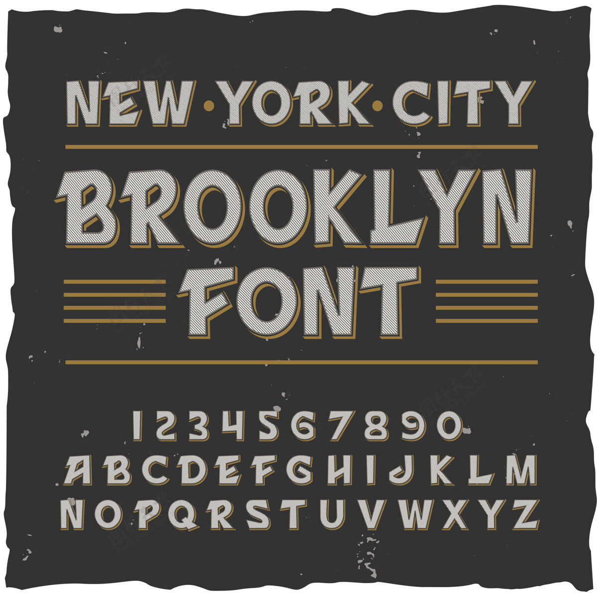英文布鲁克林字母与方形框架和老式字体与线数字和字母定制正宗排版