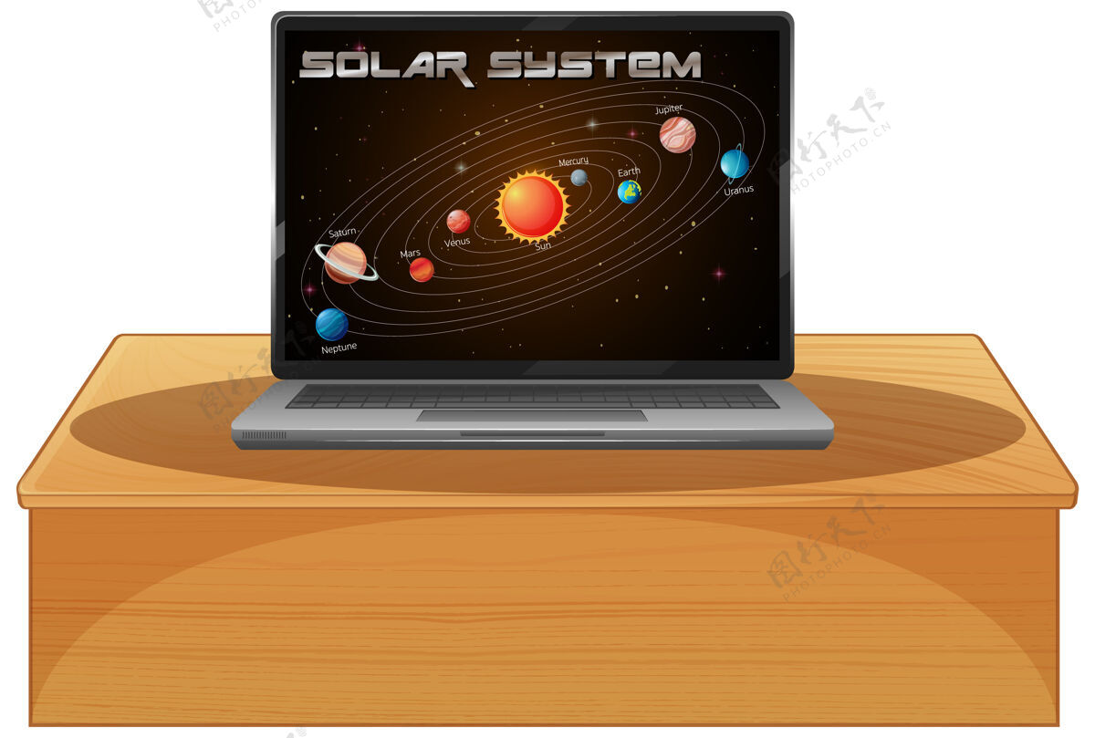 艺术带太阳能系统的屏幕笔记本电脑剪贴画电子笔记本电脑