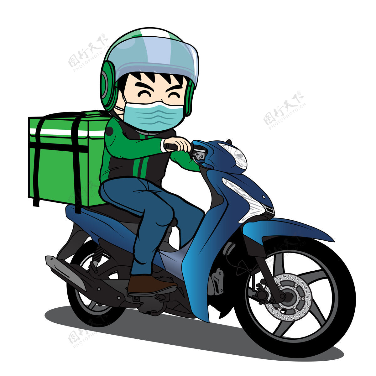 滑板车送货员骑摩托车卡通男人服务骑士